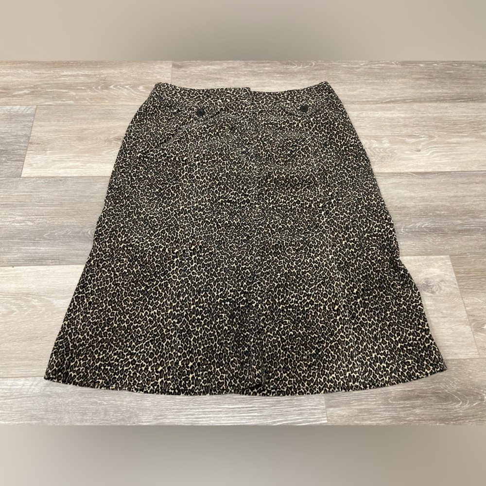Brown and Tan Midi Leopard Cheetah Print Skirt with Pockets